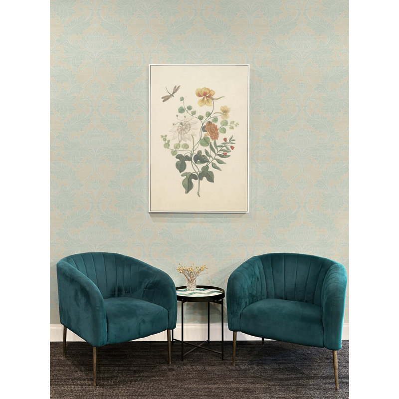 Papier peint à feuilles damassées non lavées Seabrook Designs, Bleu