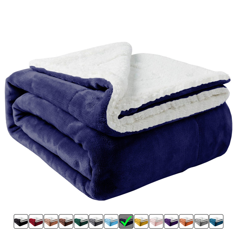 -Jeté de lit Sherpa doux, Grand (L 90 po x l 90 po), Marine