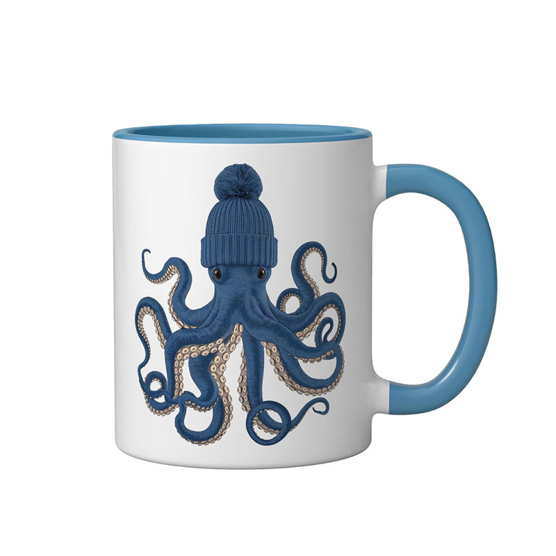 Cute Octopus Ceramic Mug, Blue/White, 11oz