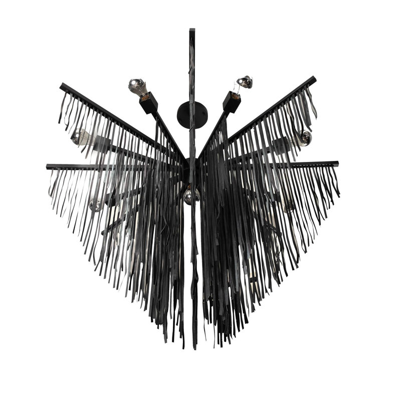 Large Leather Fringe Chandelier, Black