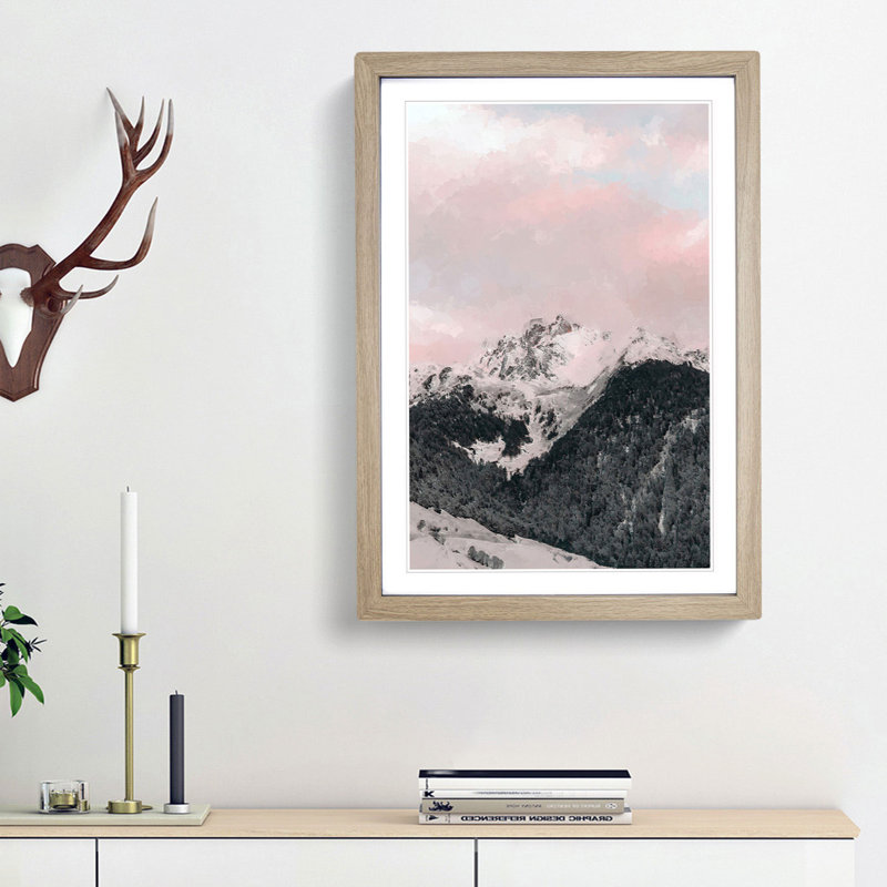 The Pink Mountain in Abstract - Picture Frame Graphic Art Print, 48cm H x 36cm W x 2cm D, Oak Framed