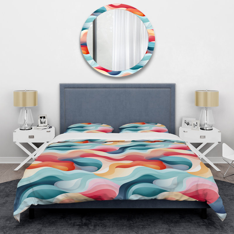 Ensemble de housse de couette abstraite multicolore Soft Color, Housse de couette pour très grand lit et 2 très
