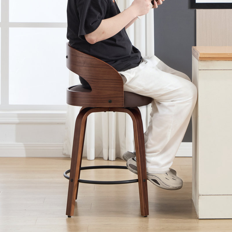 Tabouret de comptoir pivotant confortable avec pieds en bois massif durable, Café, 6
