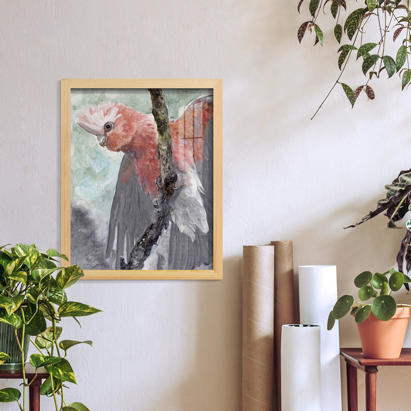 Tropic Parrot II encadré sur papier, H 15 po x l 12 po x P 1 po, Encadré naturel