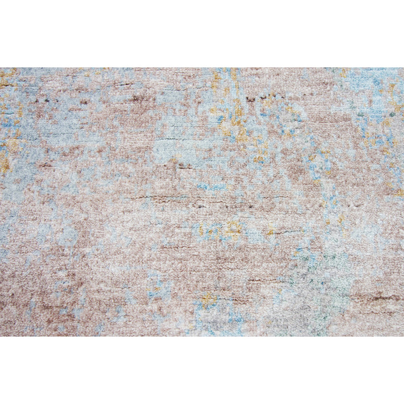 Tapis argent / or / bleu noué à la main de haute qualité, Rectangle 6 pi x 9 pi