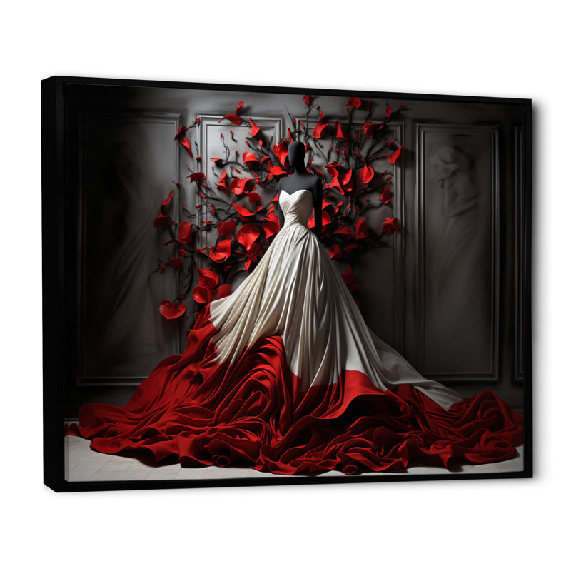 Fashion Red Elegance Unveile IV - impressions encadrées, H 24 po x l 32 po x P 1 po, Cadre flottant noir