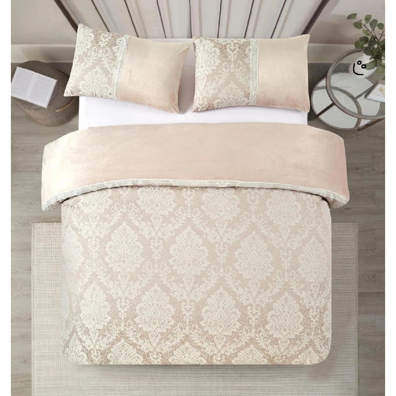 Bedding, King Duvet Cover + 2 Standard Pillowcases, Cream Damask