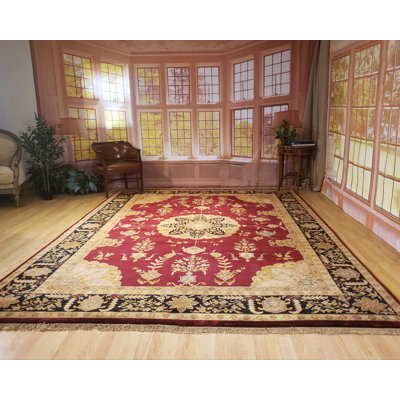 Ella-May Hand-Knotted Wool Tabriz Burgundy/Black Rug