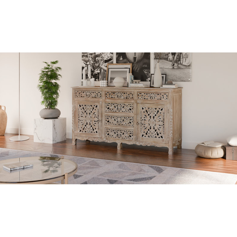 Harleen 66'' Solid Wood Sideboard, Limestone Beige