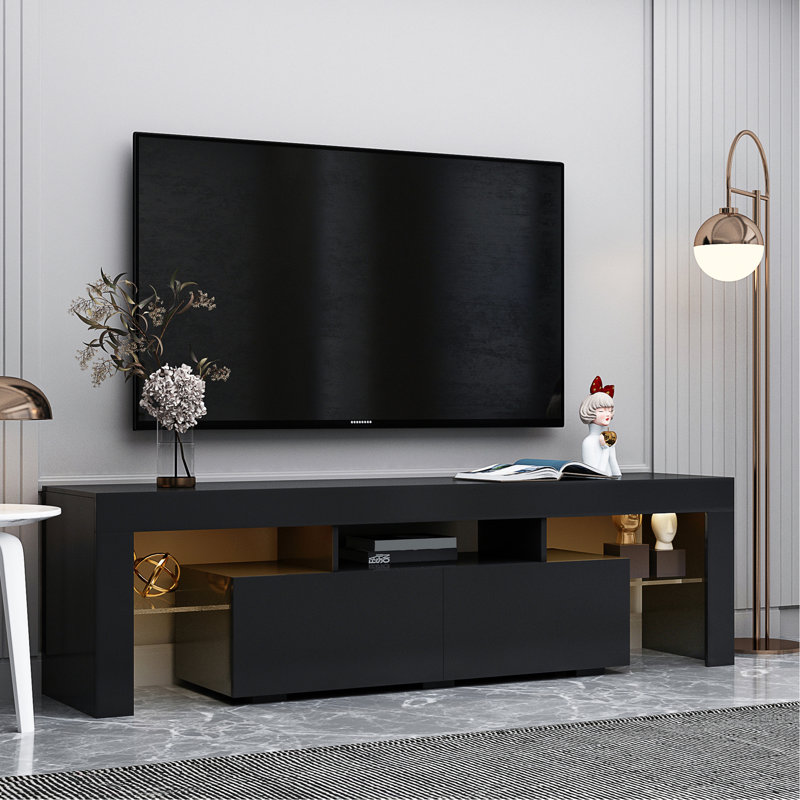 Meuble télé moderne noir, 20 lumières DEL avec télécommande, Noir