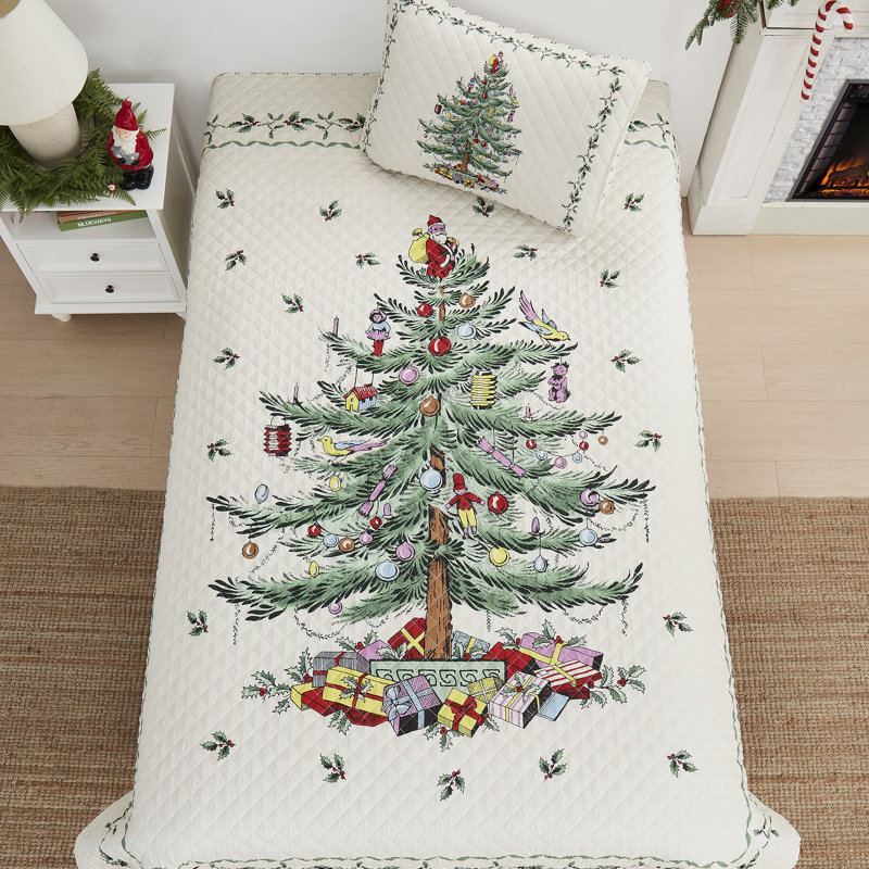 Spode® Christmas Tree Quilt Set, Twin Quilt + 1 Standard Sham