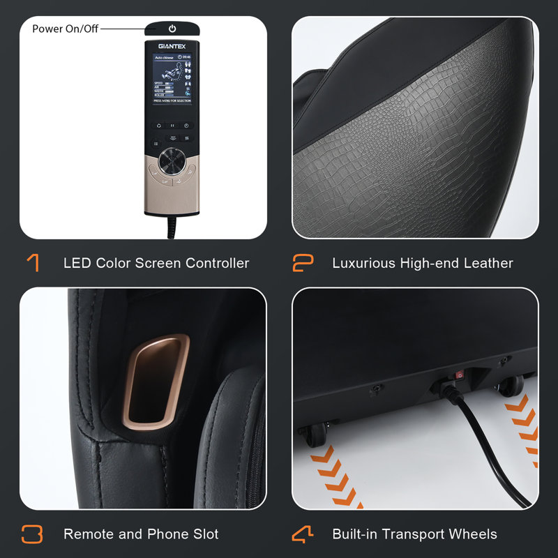 Faux Leather Heated Massage Chair, Black Faux Leather