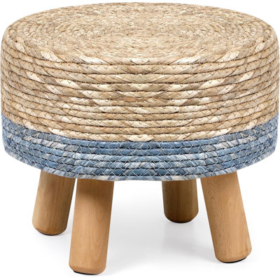 Luxuries Ottoman, Natural Seagrass Footrest, Pouf Hand Weave Round Foot Stool For Couch, Desk, Soft Step Stool Padded Foot Rest With Pine Legs For Liv