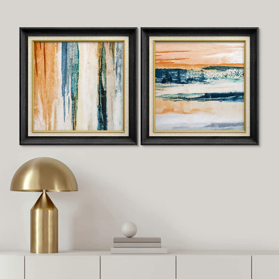 " Pastel Colorful Blue and Orange " 2 Piece Art Oil Print
