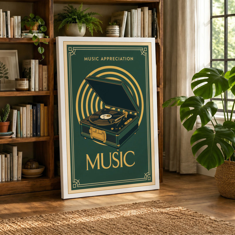 Music Appreciation Art Deco - Wrapped Canvas, 18x12 - 45.7 x 30.5 cm, Teal Border