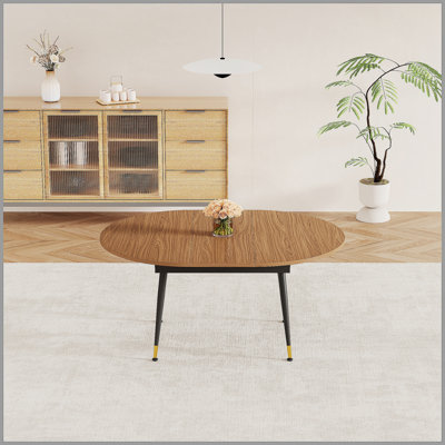 Table de salle à manger extensible en noyer, table de cuisine moderne extensible en MDF avec pieds en métal robustes pour la salle à manger, peut accueillir 6 à 10 personnes