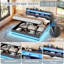 Upholstered Bed Frame, Hydraulic Storage, LED Headboard with USB & Type-C, Grey-129195921