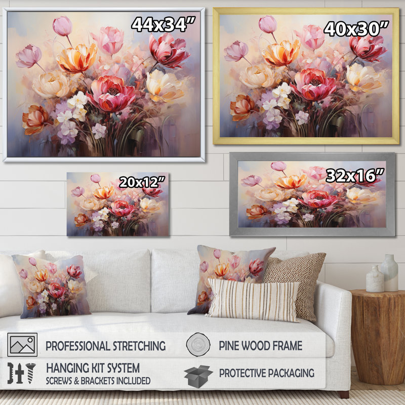 " Tulips Bouquet Romantic Impression I ", White, 34" H x 44" W x 1.5" D