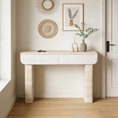 Table d'entrée, deux tiroirs à poignées cachées, console, assemblage facile, pour l'entrée et la salle à manger, le salon et le couloir