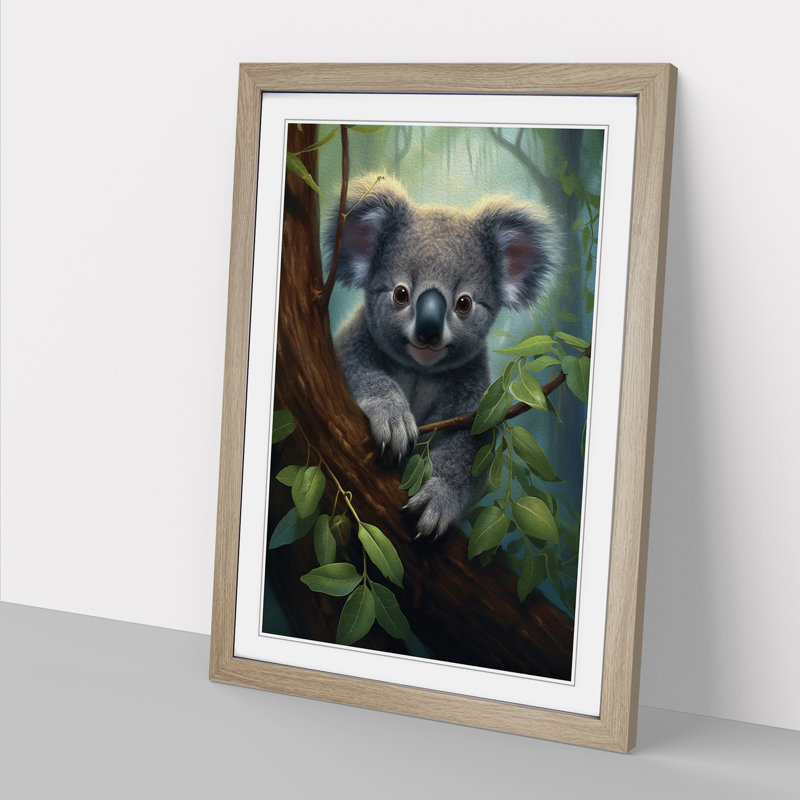 Koala Bear Symbolism - Framed Print, 46cm H x 34cm W x 2cm D, Oak 
