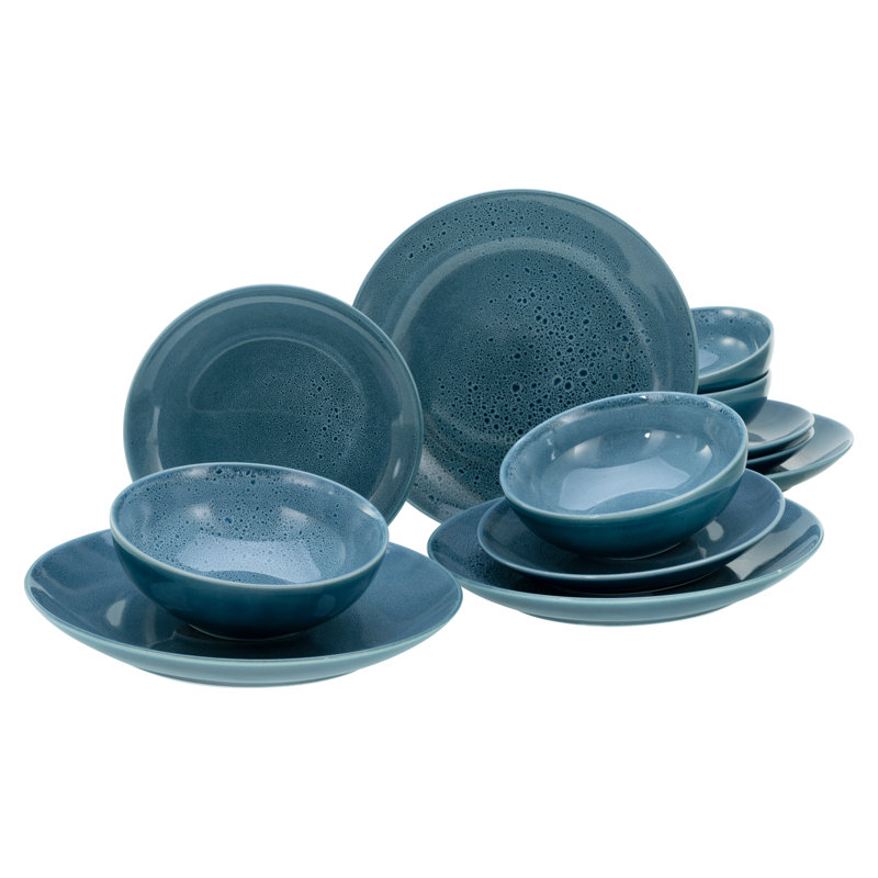 Reactive BLUE Piece Stoneware Dinnerware Set - Service for 4