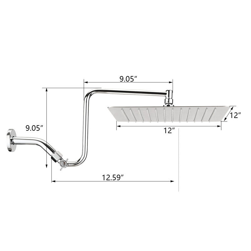 12" Stainless Steel Rain Shower Head - Adjustable Arm For Customized Shower, Corrosion Resistance, Wall Mounted With Air-In Technology Enhanced Resistance