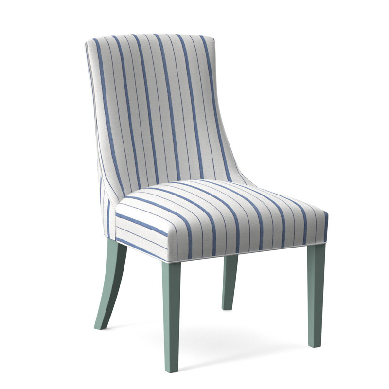 Tuxedo Slipper Dining Chair, Bisque Finish, Cobalt Blue Stripe; 0204-64