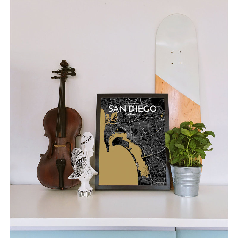 San Diego City Map 1 Piece Wall Art, 70cm H x 50cm W x 0.13cm D