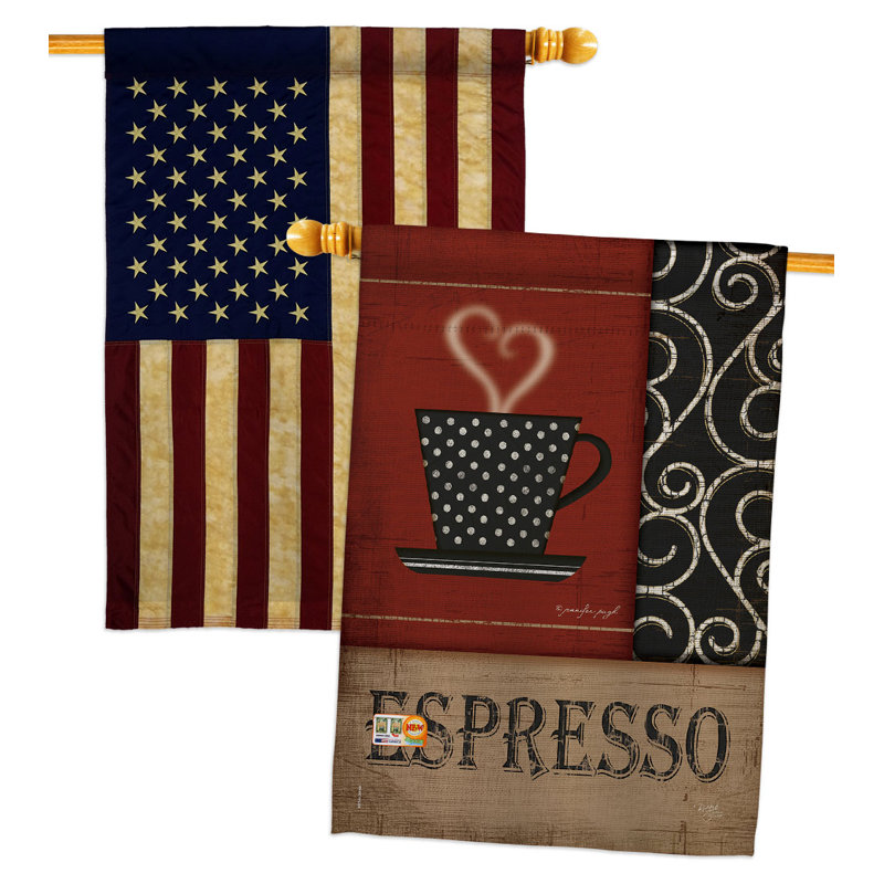 Drapeau de maison espresso à 2 côtés en polyester H 40 x l 28