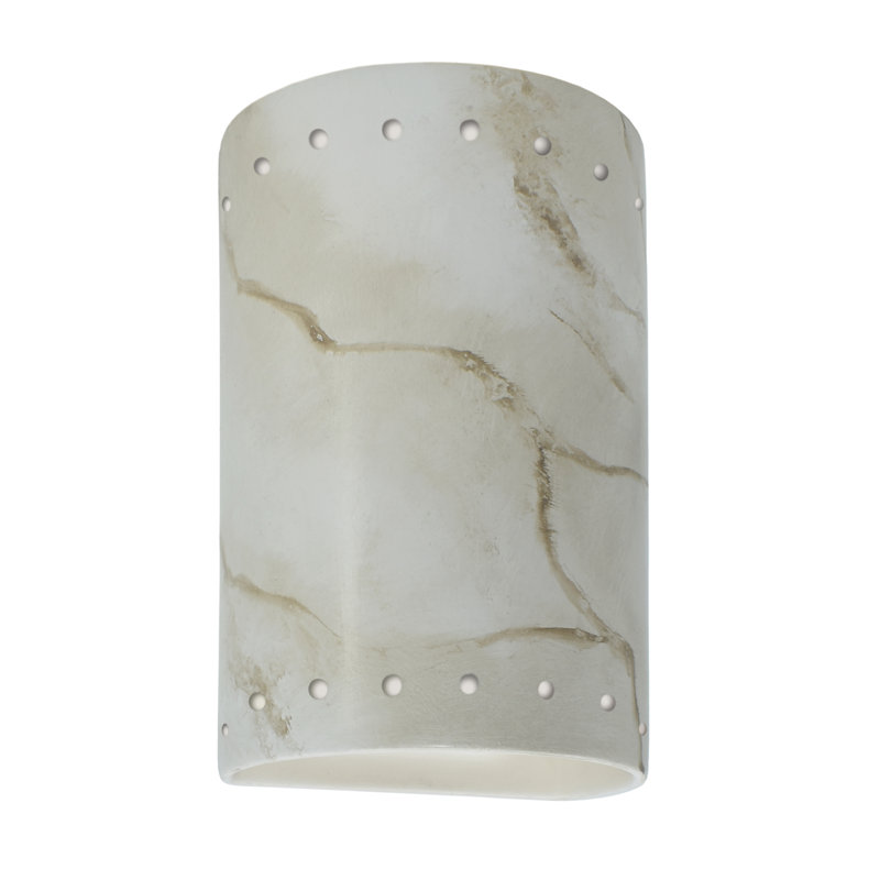 Avgoustinos Ceramic Flush Mounted Sconce, Incandescent, White/Beige, 9.5" H x 5.75 " W x 4" D