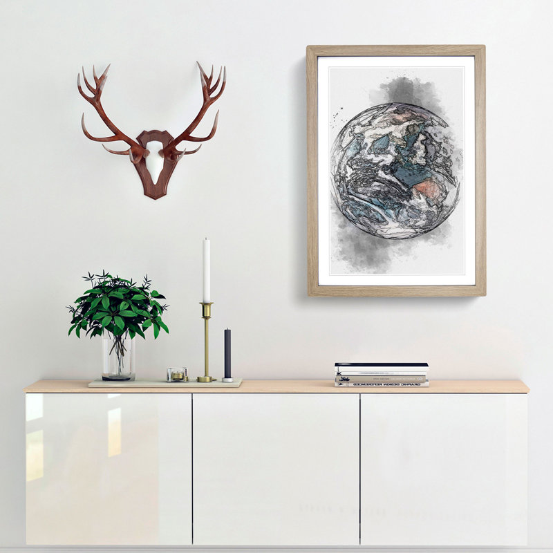 Planet Earth - Picture Frame Graphic Art Print, 50cm H x 35cm W x 2cm D, Oak
