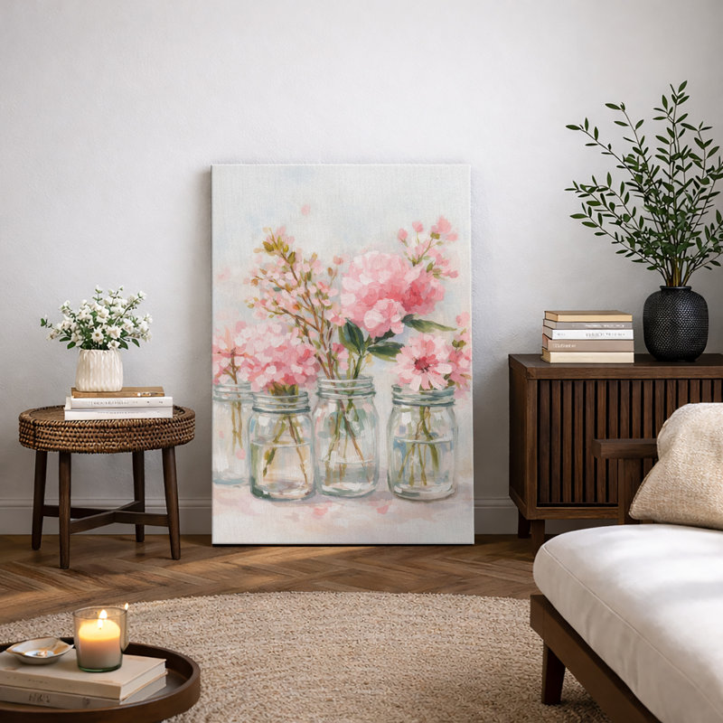 Œuvre de fleur rose Mason, Toile tendue, H 18 po x l 12 po