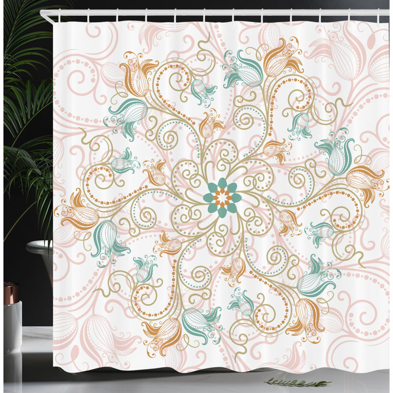 Ensemble de rideau de douche et crochets mandala, H 75 po x l 69 po, Rose pâle