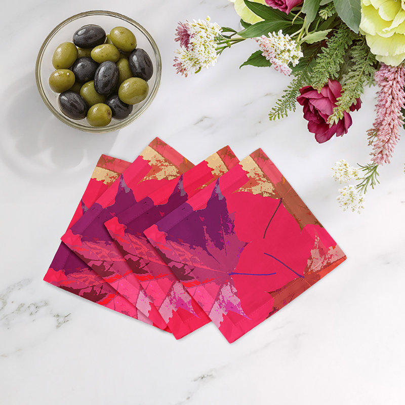 Autumn Leaves Cotton Sateen Cocktail Napkins, Plum