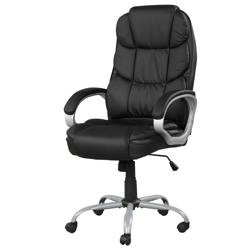 Chaise de bureau en similicuir noir avec réglage de la hauteur, pivotant à 360 degrés, inclinaison de 15 po, ergonomique confortable, structure en contreplaqué, conception rectangulaire réglable pour ordinateur
