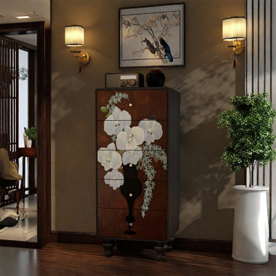 Armoire de rangement à cinq tiroirs en bois de frêne