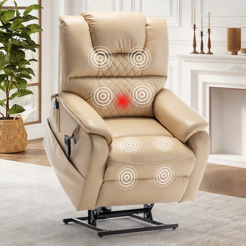 35.5'' Wide Power Lift Recliner Chair With Heat & Massage, Beige