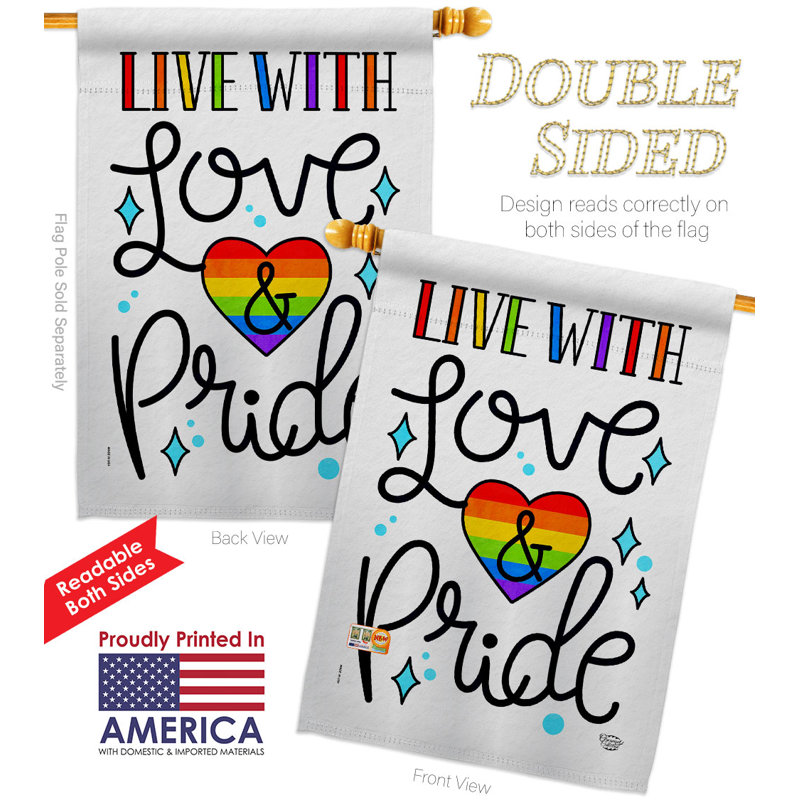Drapeau de maison en polyester à 2 faces Live with Love, H 40 po x l 28 po