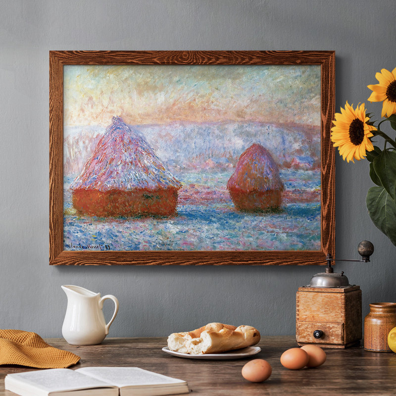 Grainstacks at Giverny, Morning Effect, 1889 - Toile tendue avec châssis rustique, Cadre érable, H 18 po x l 26 po x P 1,5 po