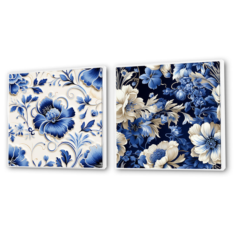 Tatianna - Ensemble de 2 collages floraux carrés, Cadre flottant blanc, H 36 po x l 73 po
