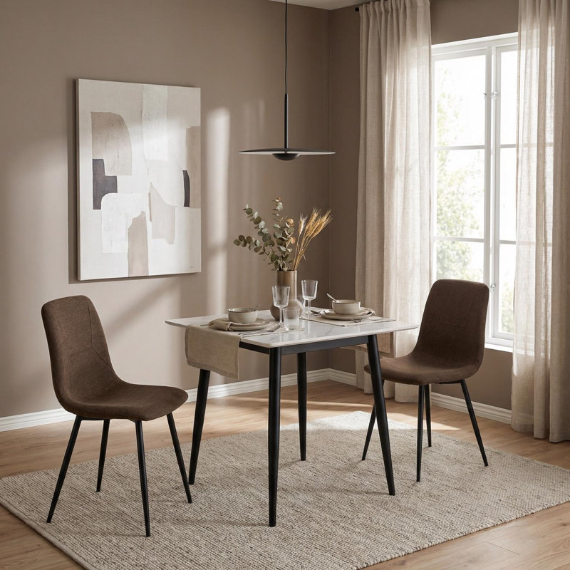 Fabric Upholstered Metal Side Chair in Brown, 2, Brown
