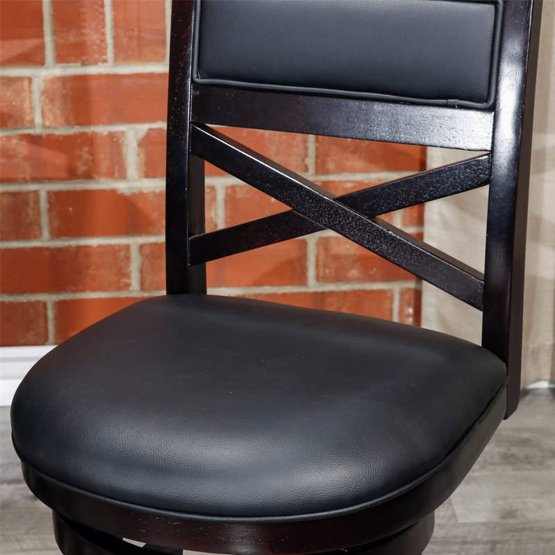 Tabouret de bar et de comptoir pivotant Crume, Tabouret de bar (siège d’une hauteur de 30 po), Cuir noir / espresso