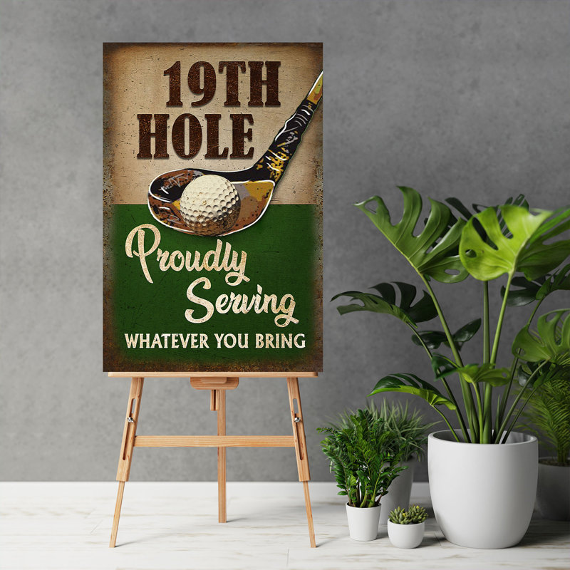 Golf sur fond vert et brun - Proudly Serving W Quoi que vous apportiez - 1 pièce, impression d'art graphique rectangulaire sur toile tendue