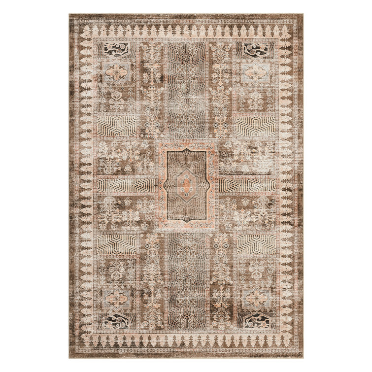 Oriental Machine Washable Area Rug Non-Slip Indoor Carpet Non-Shedding Floral Rug for Living Room Bedroom Dining Room Hallway Kitchen Office Playroom Nursery