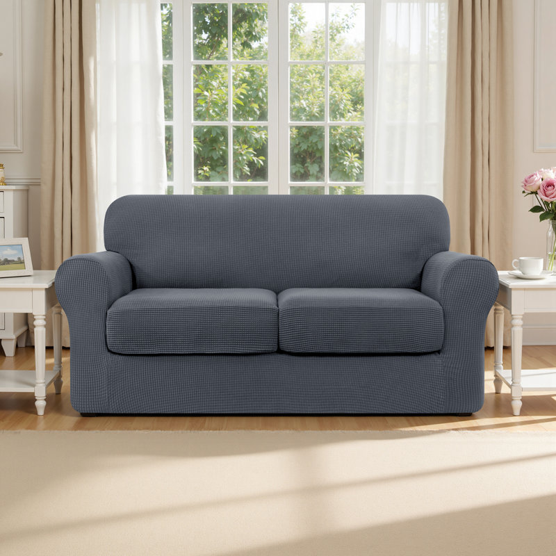 Housse de canapé en jacquard extensible 3 pièces, housse pour canapé pour 2 coussins, protecteur de meubles lavable à la machine (causeuse, gris)