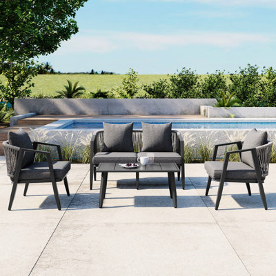 Collection de sièges d'extérieur en fer - 4 pour les patios, les pelouses, les piscines, les chaises confortables et les meubles de table, 2 chaises simples, 1 chaise double, le patio, le jardin et les coussins de pelouse inclus