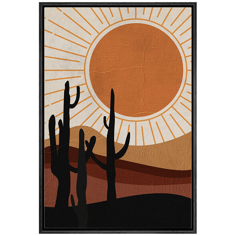 Joshua Tree Desert Landscape Nature Wilderness Illustration - cadre flottant, impression sur toile, Noir