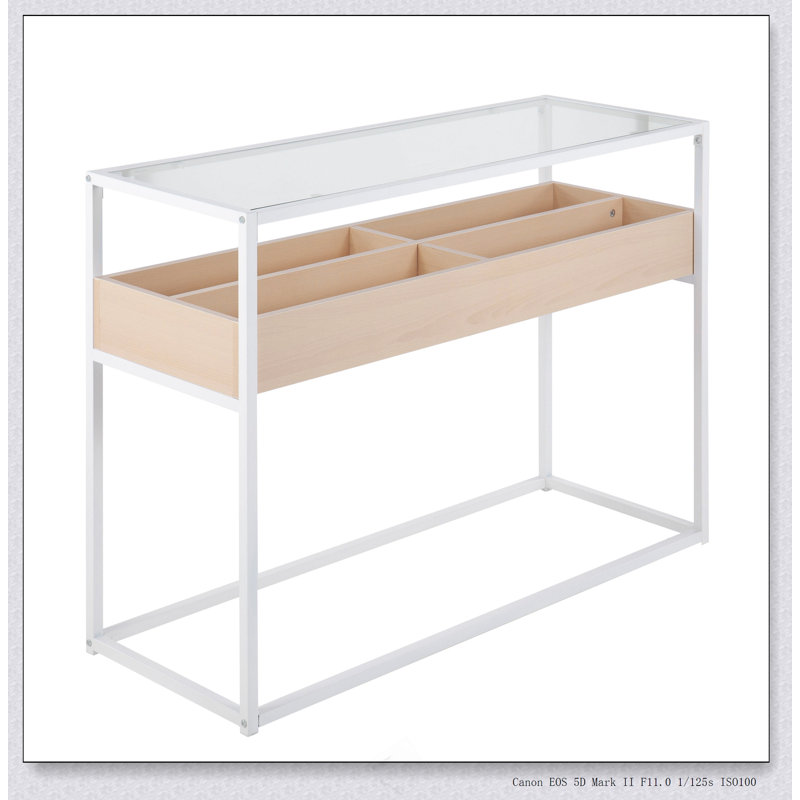 Console contemporaine en métal et verre transparent, Brun, Blanc