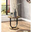 Chemin de table basse industriel 3 pièces avec bois reproduit en chêne rustique, base en acier en forme de U noir sable, 1 base ovale et 2 tables rondes suggérées
