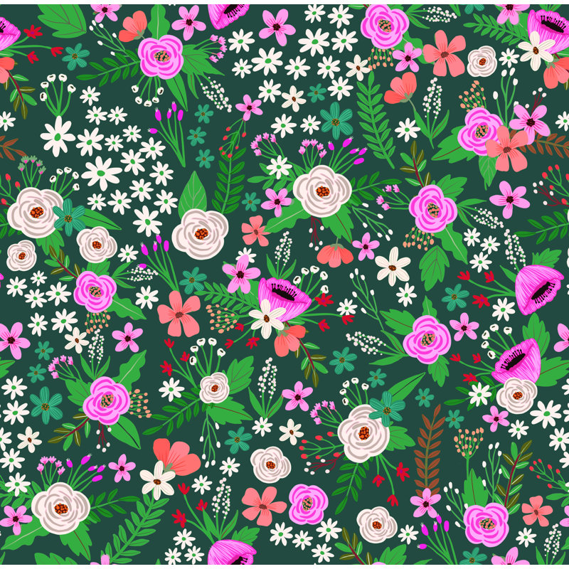 Papier peint Sophie Floral Vert Foncé Boudreaux, Vert foncé